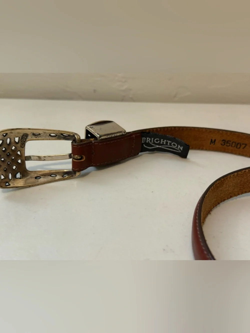 Vintage Brighton Belt Brown‎ Leather Croc Embossed 90s 35”L